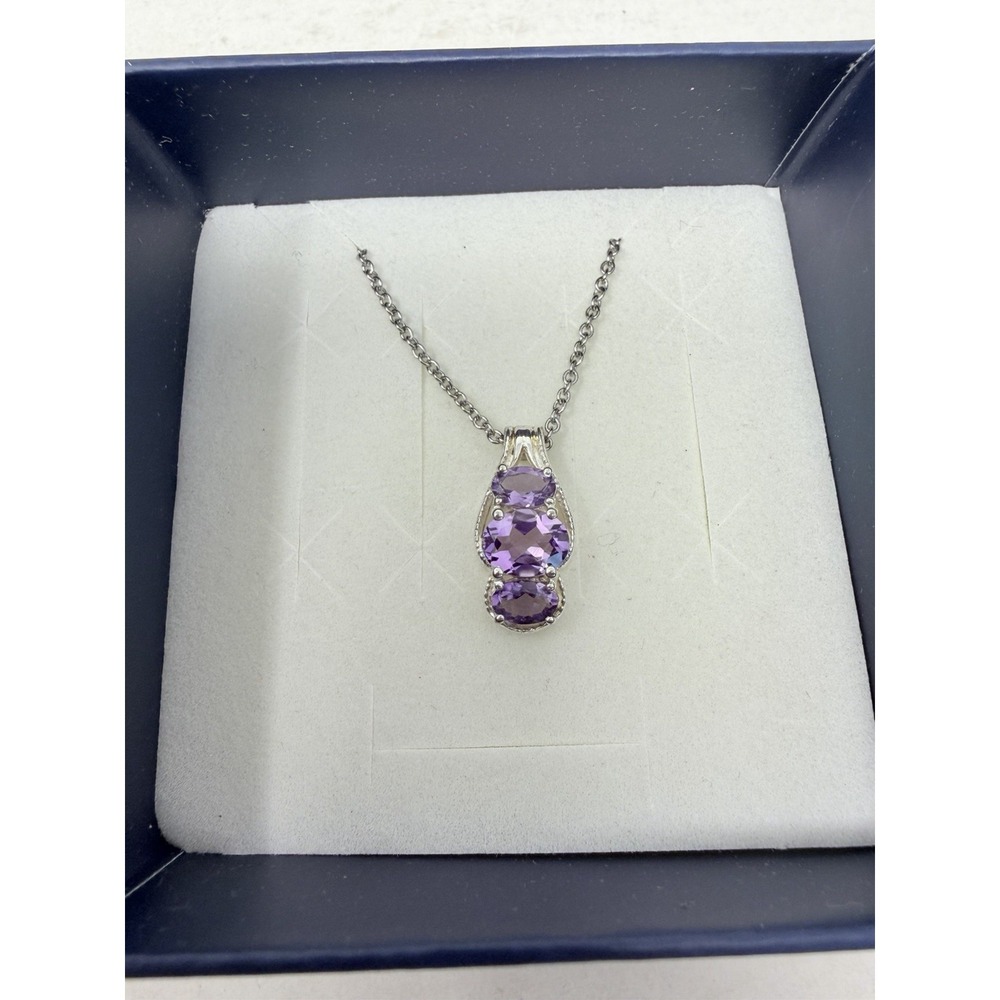 Shop LC Amethyst Oval Pendant in Sterling Silver Nickel Free & 20in Chain 5497